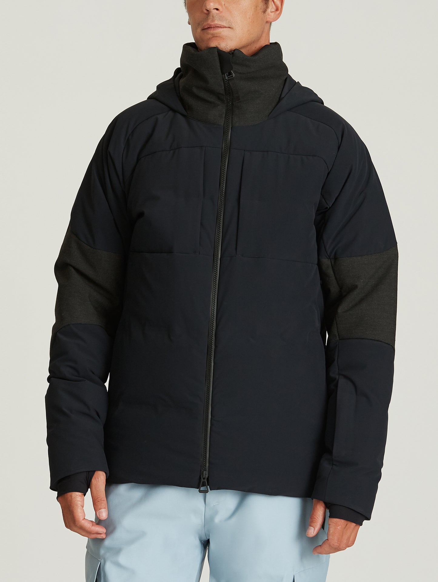 Front body view of man wearing Torino Jacket in Onyx Black from AETHER Apparel.