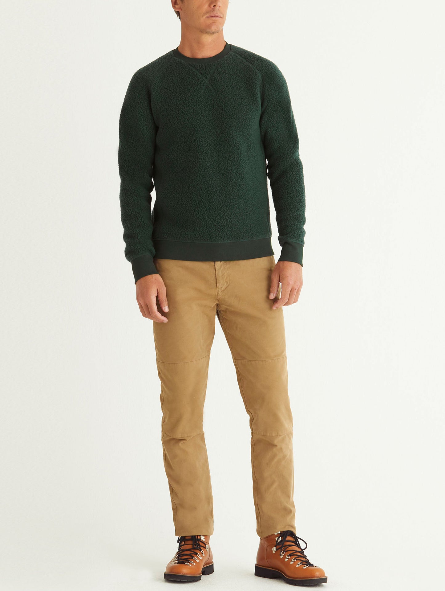 man wearing green fleece sweater