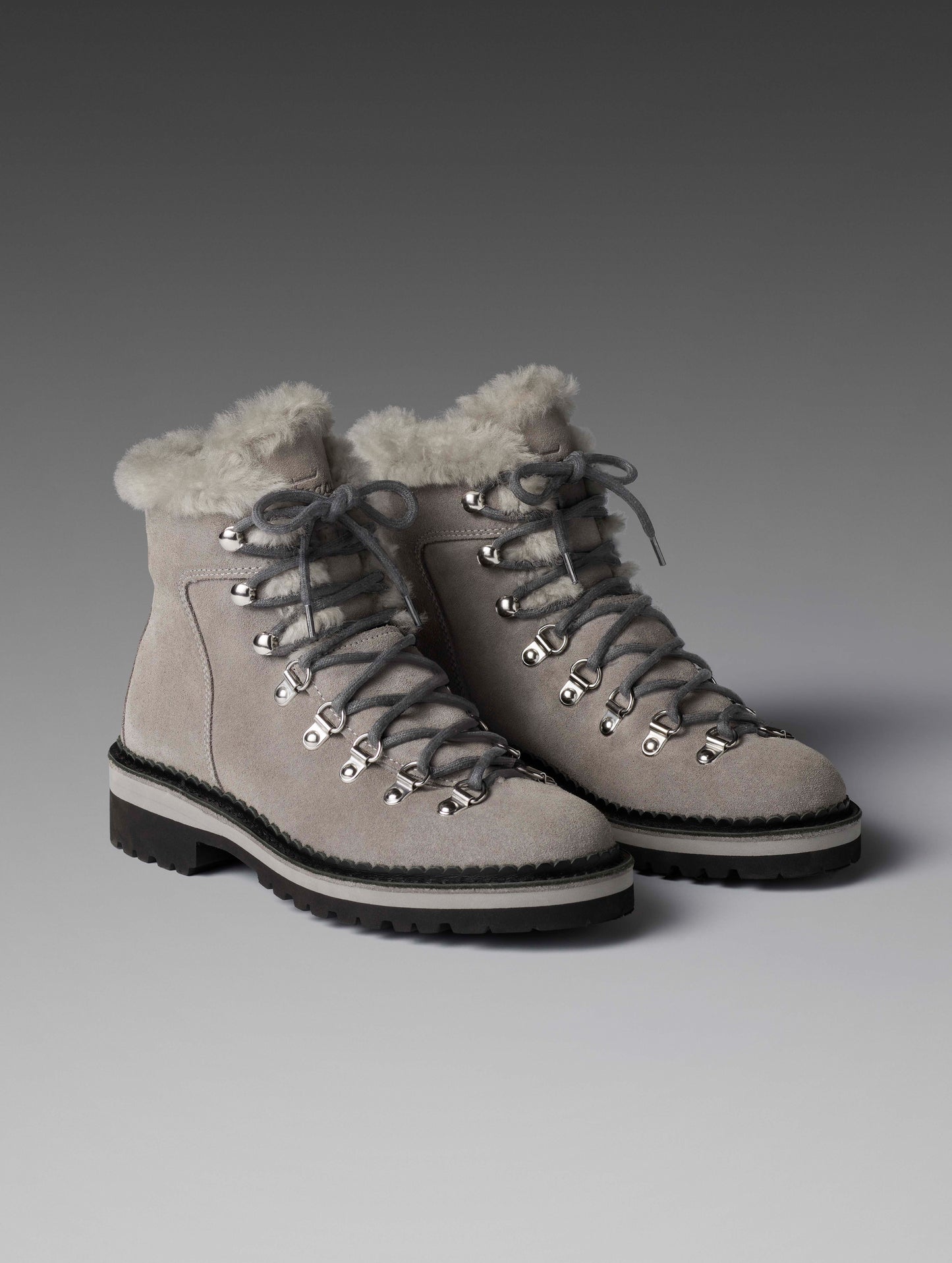 Front angled view of women's Dolomite Boot with Shearling in Light Grey from AETHER Apparel.