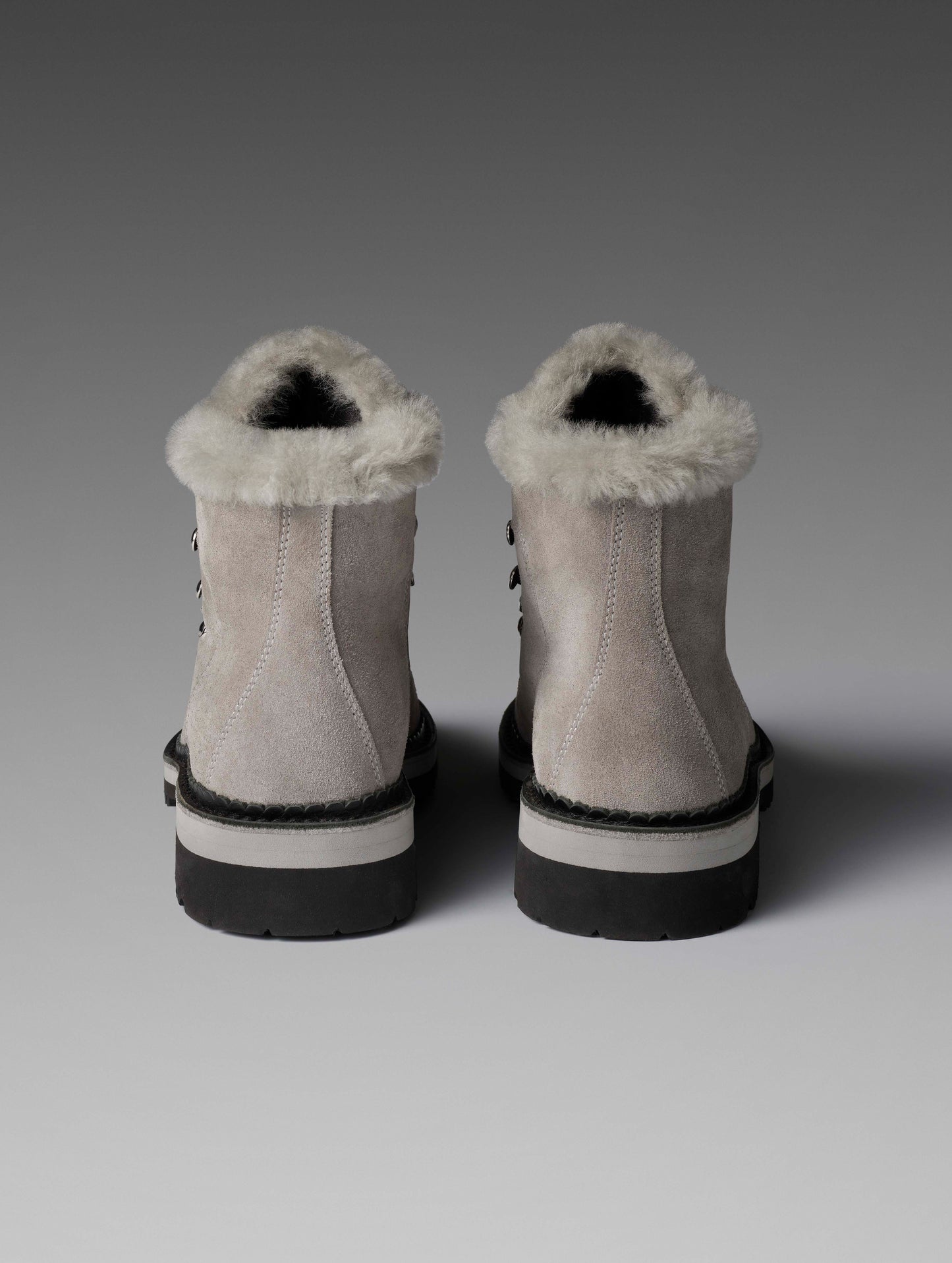 Rear view of women's Dolomite Boot with Shearling in Light Grey from AETHER Apparel.