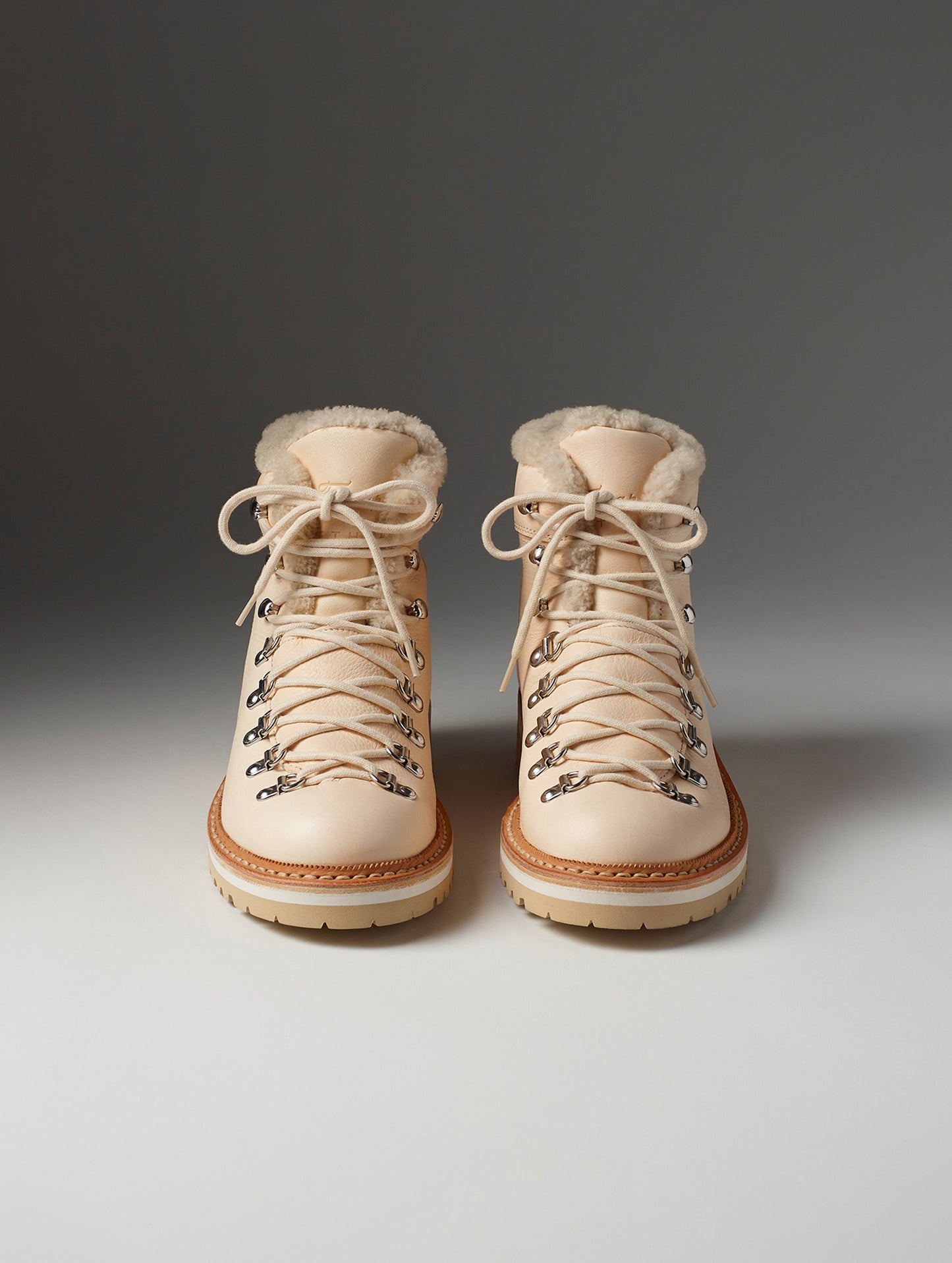 Front view of women's Dolomite Boot with Shearling in Cream from AETHER Apparel with cream laces.