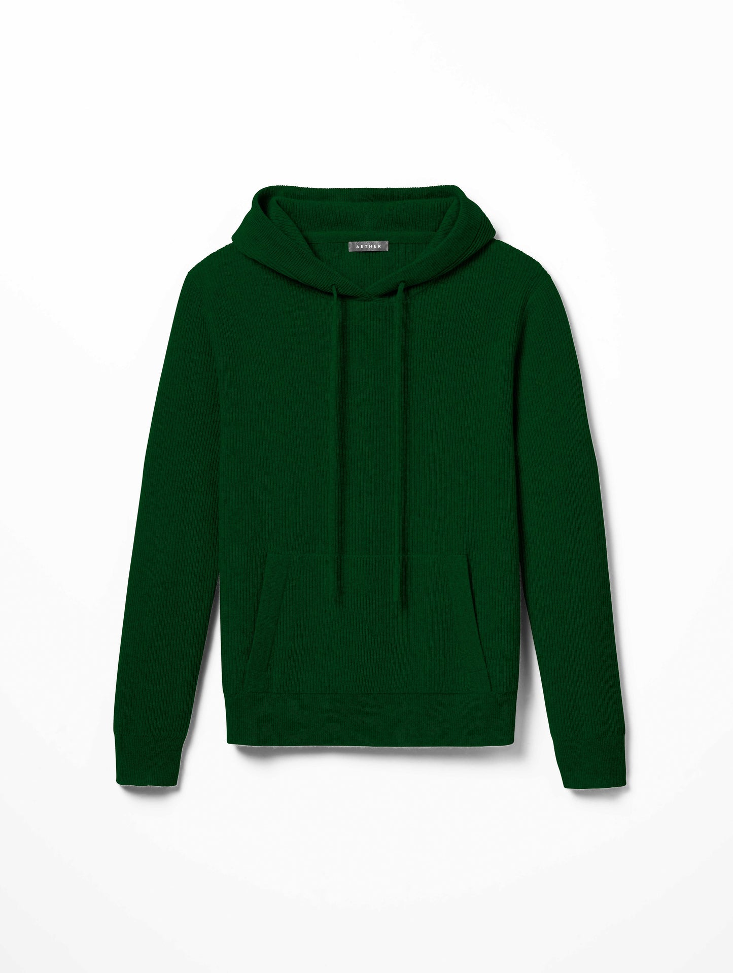 Flat lay of women's Lawrence Cashmere Hooded Sweater in Scarab Green from AETHER Apparel.