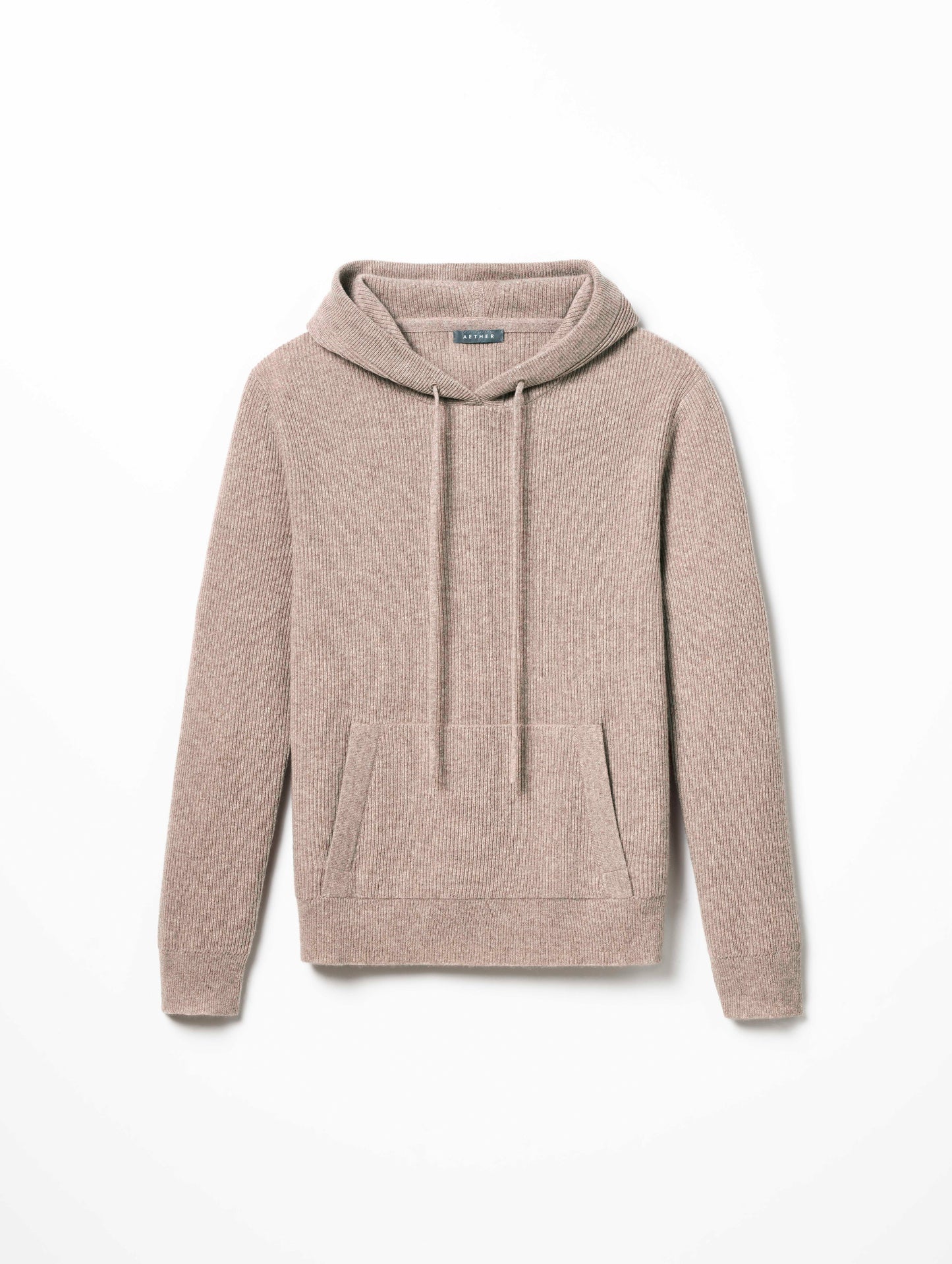 Flat lay of women's Lawrence Cashmere Hooded Sweater in Toast Brown from AETHER Apparel.