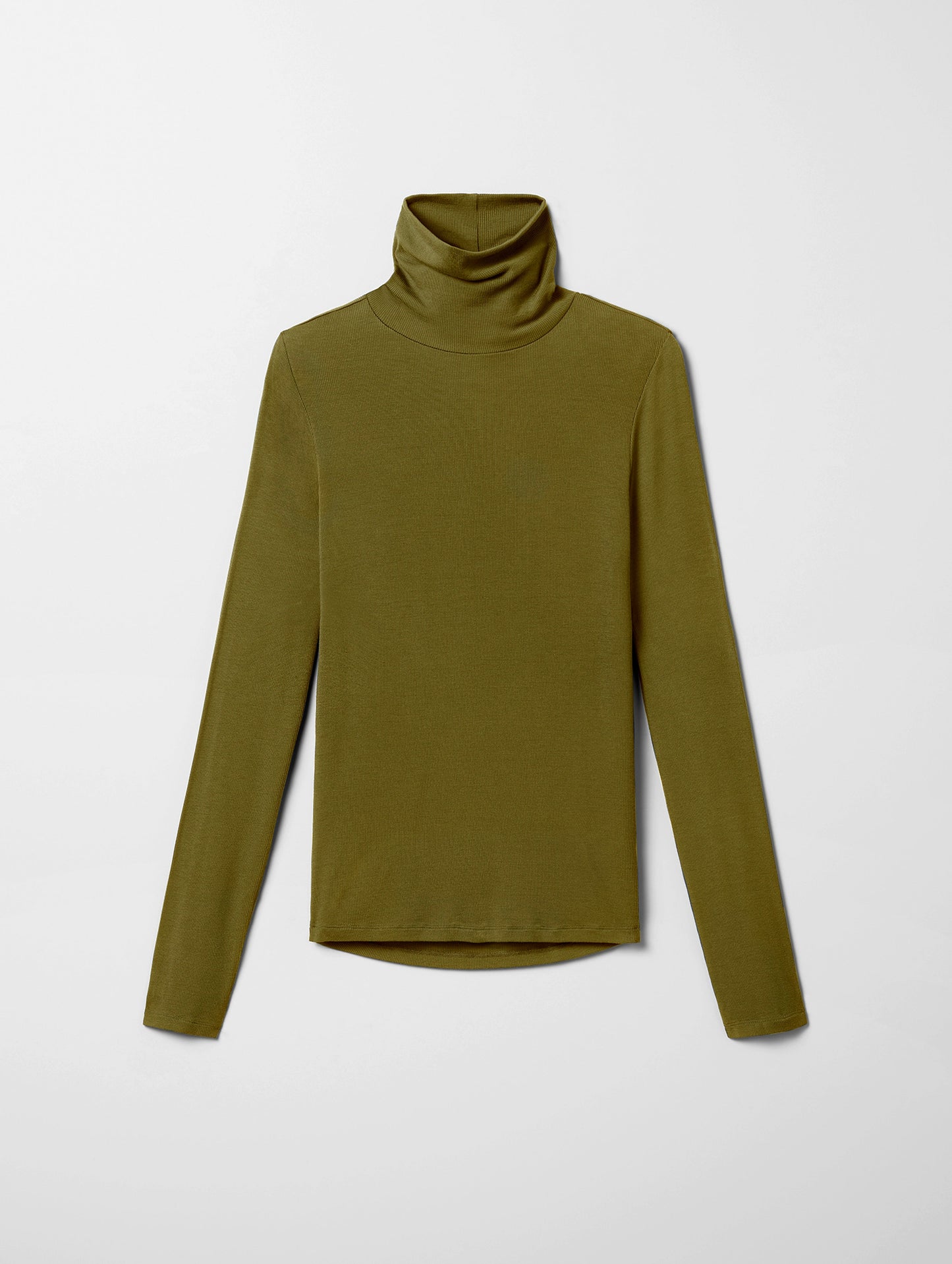 Flat lay of women's Legacy Turtleneck in Command Green from AETHER Apparel.