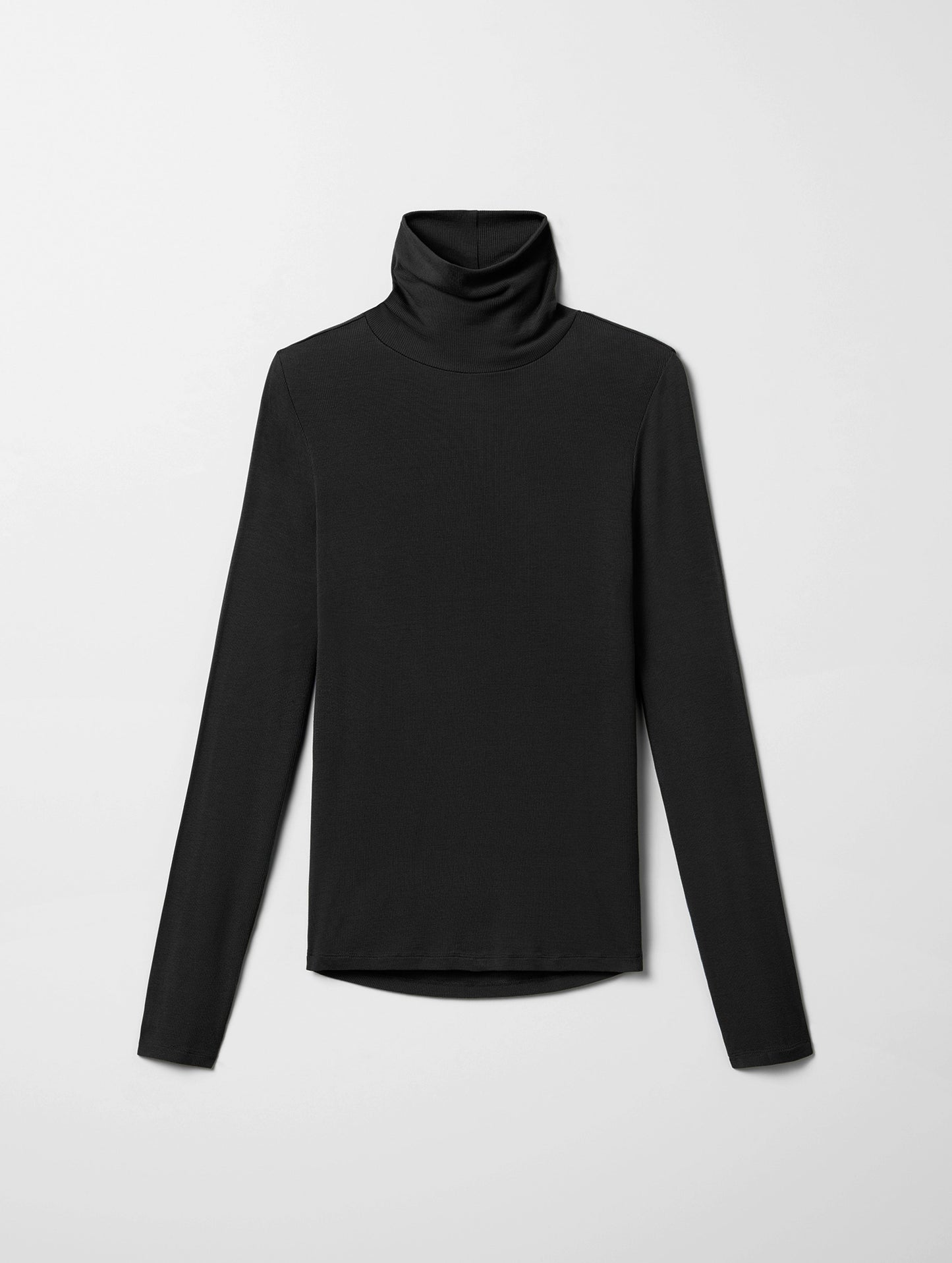 Flat lay of women's Legacy Turtleneck in Onyx Black from AETHER Apparel.