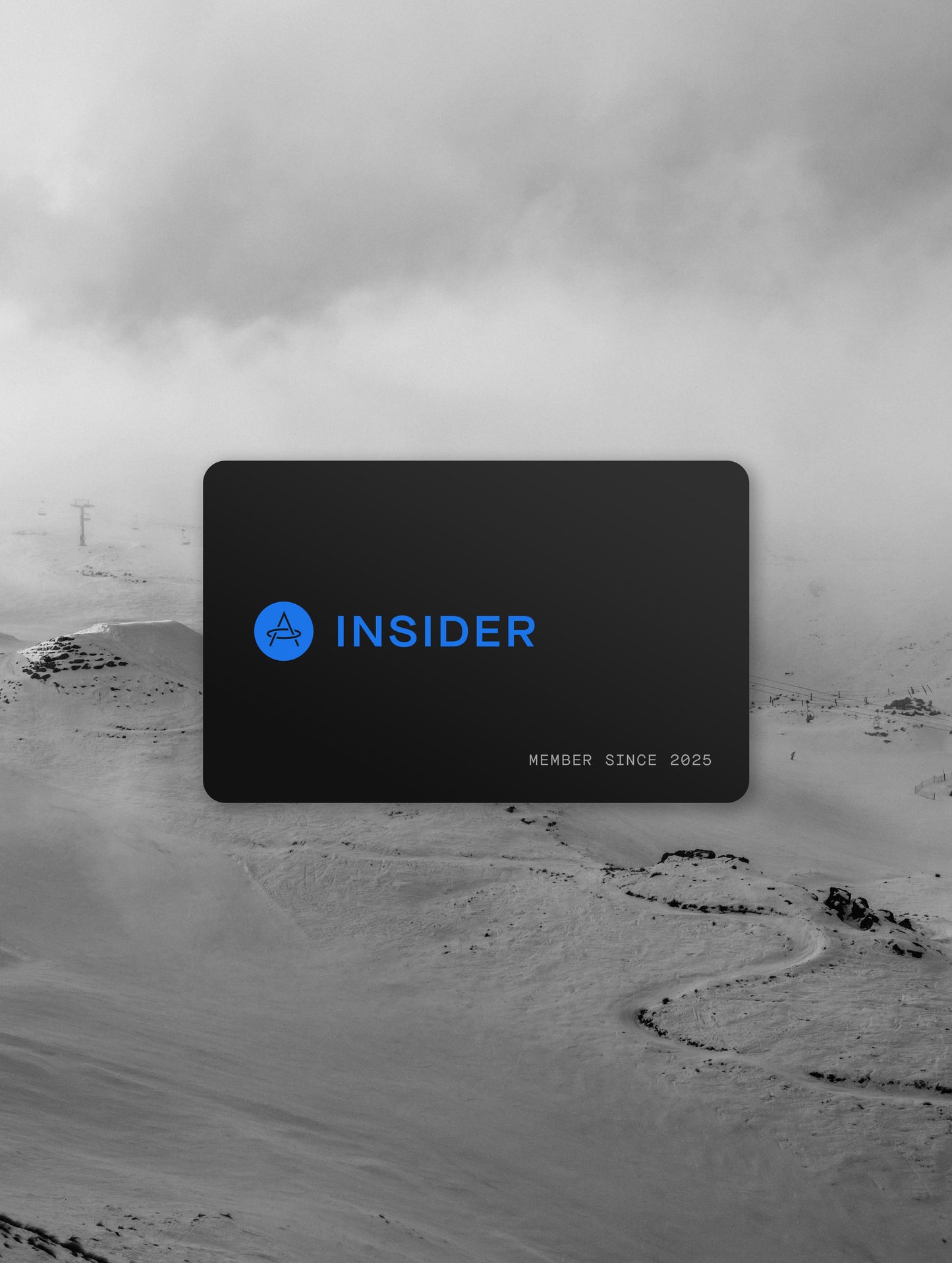 AETHER Apparel Insider membership card atop snowy mountain background.