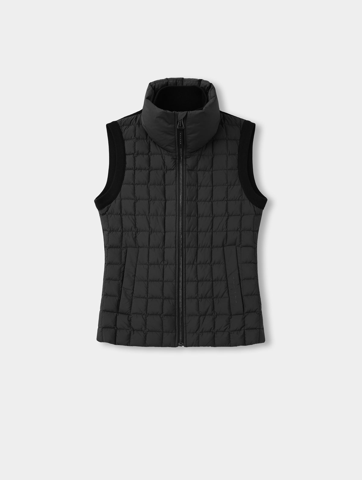Flat lay view of the front of the Phase Vest in Onyx Black from AETHER Apparel.