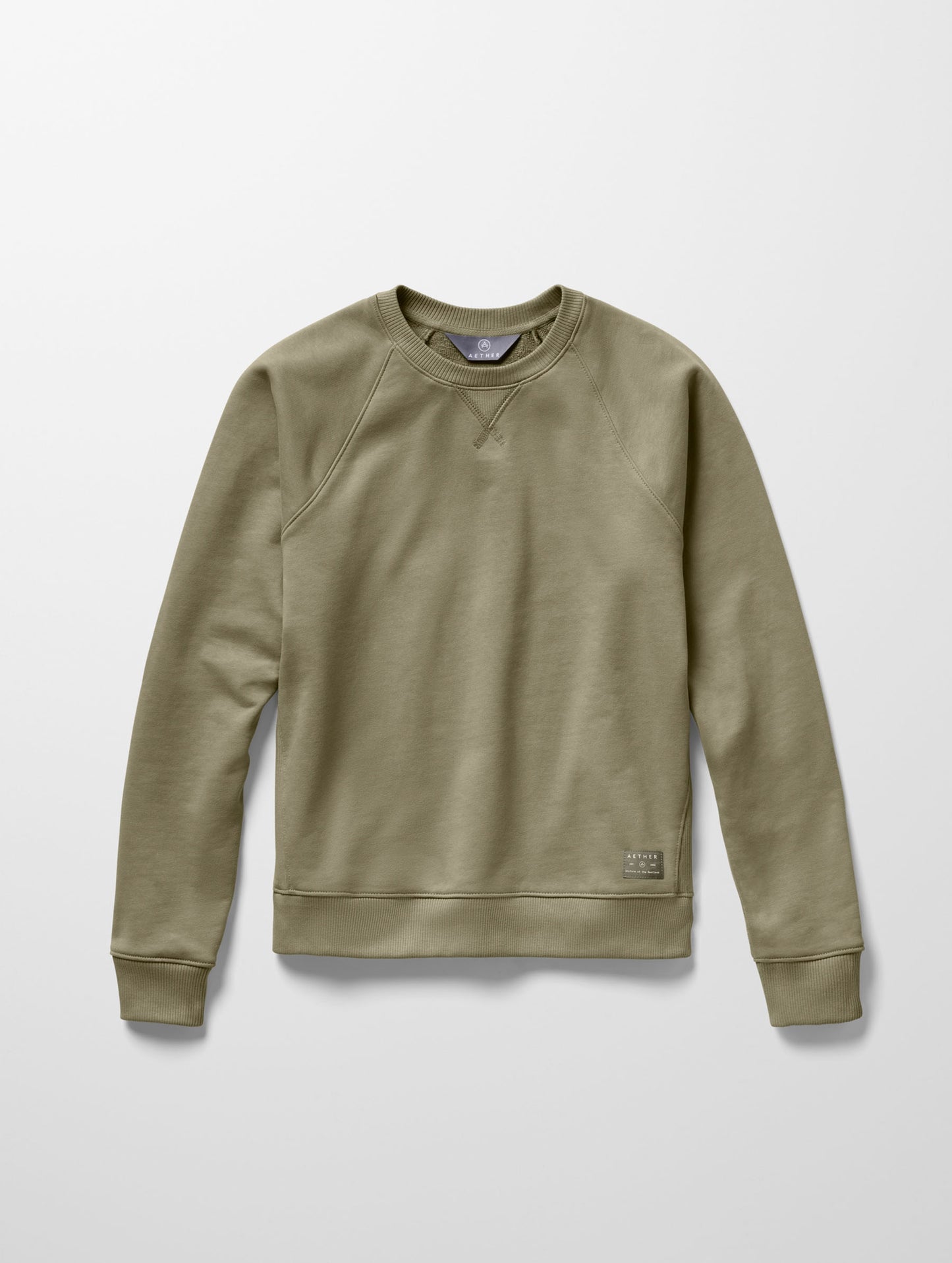 Flat lay of W Osa Raglan Sweatshirt in Fern Green from AETHER Apparel.