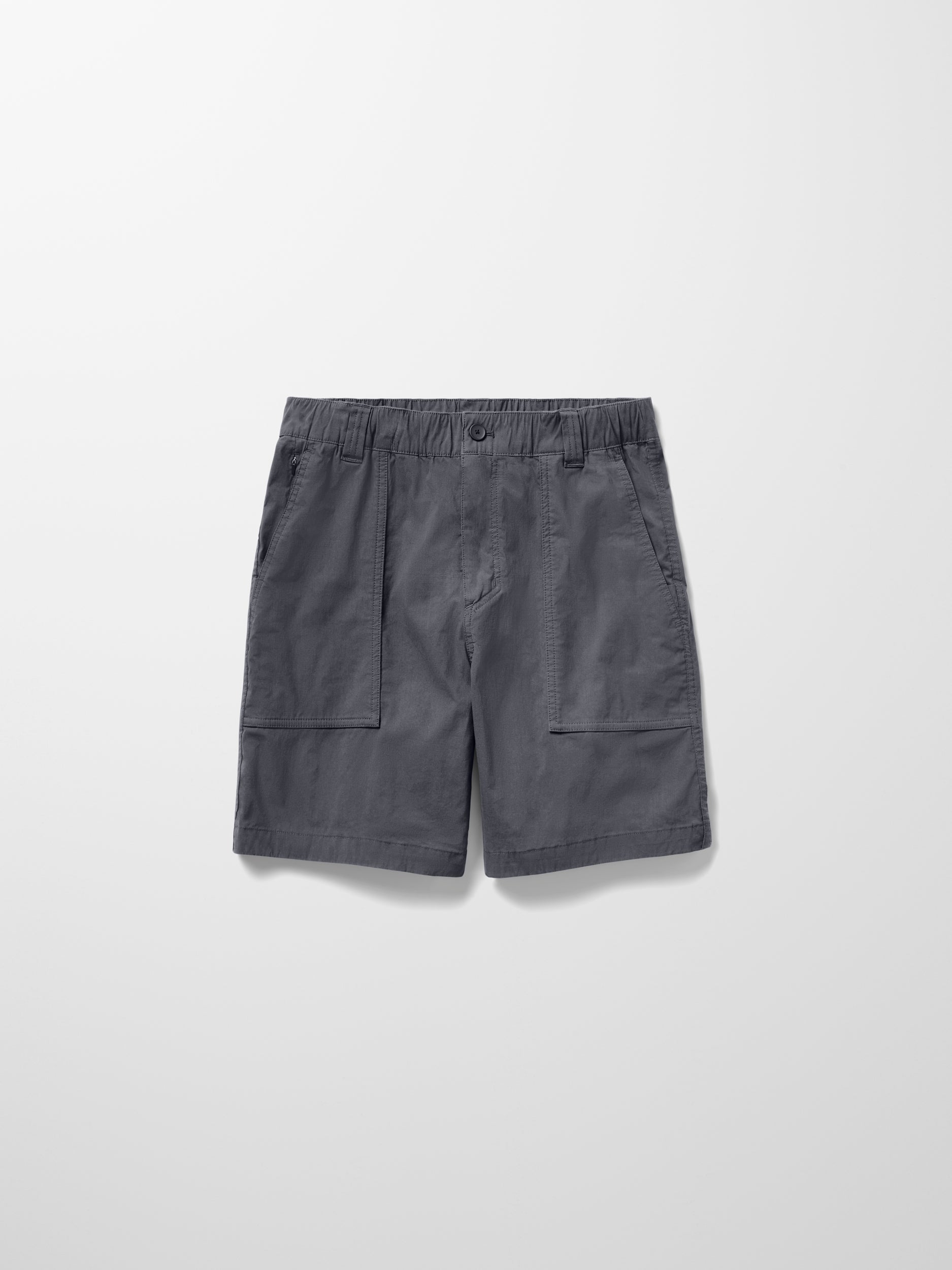 Flat lay image of the Zermatt Hiking Short in Graphite from AETHER Apparel.