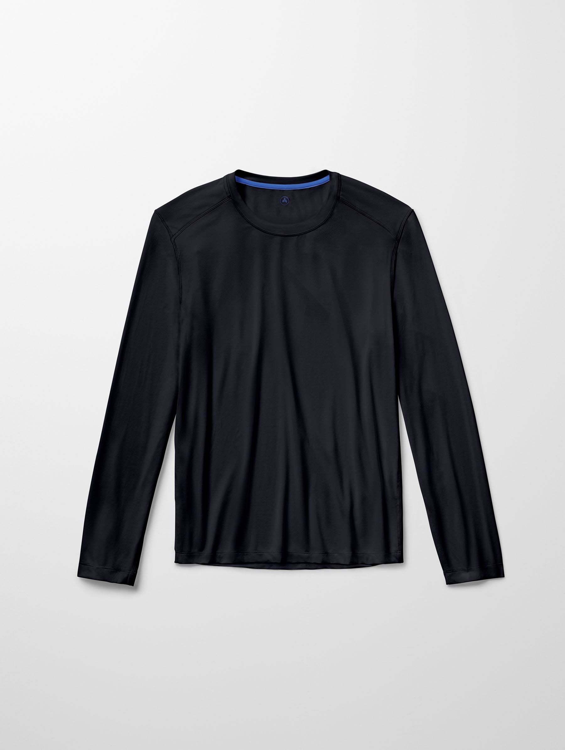 Flat lay image of Adventure Performance Long-Sleeve Tee in Onyx Black from AETHER Apparel.