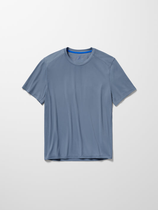 Flat lay image of Adventure Performance Short-Sleeve Tee in Portal Blue from AETHER Apparel.