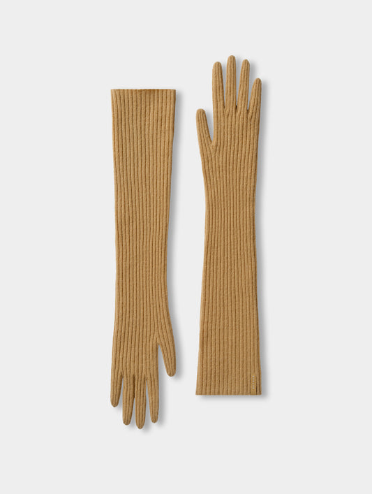 Astra Ribbed Sweater Gloves - Latte Brown