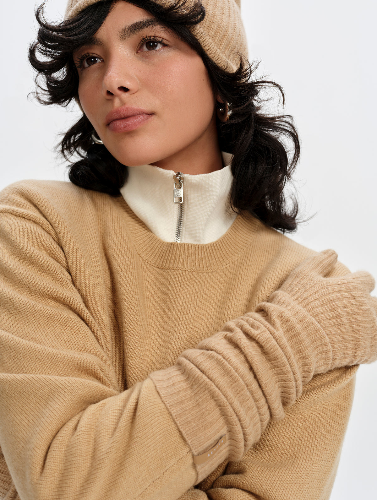 Astra Ribbed Sweater Gloves - Latte Brown