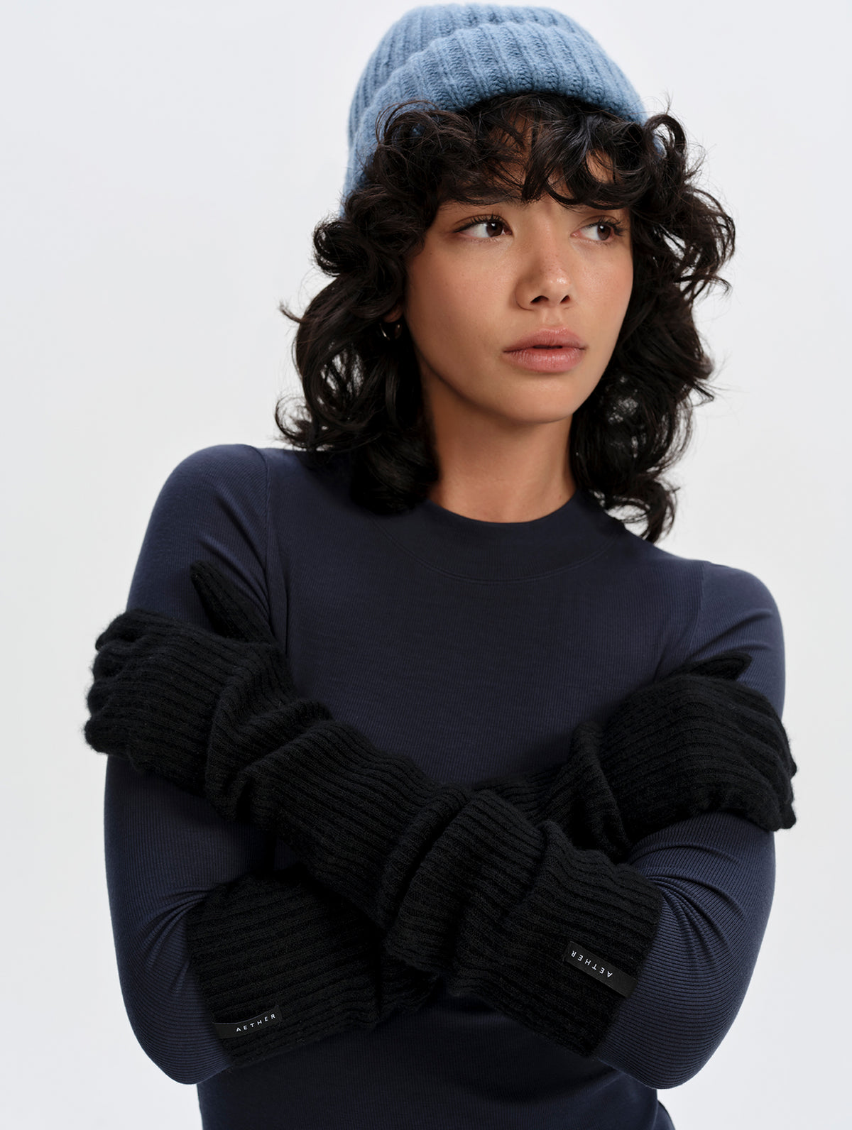 Astra Ribbed Sweater Gloves - Onyx Black
