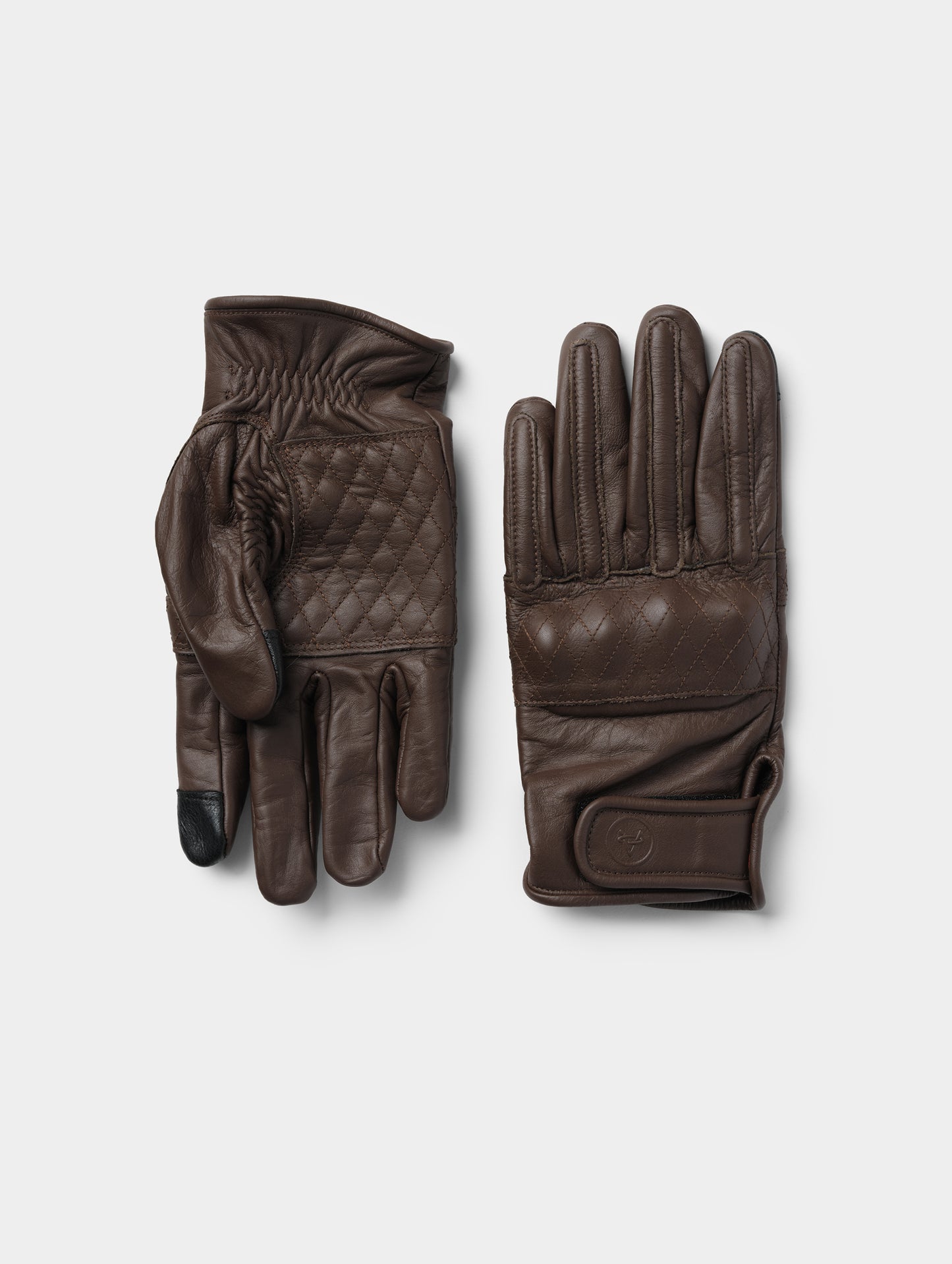 Flat lay view of the top and bottom of the Circuit Moto Glove in Espresso Brown from AETHER Apparel. 