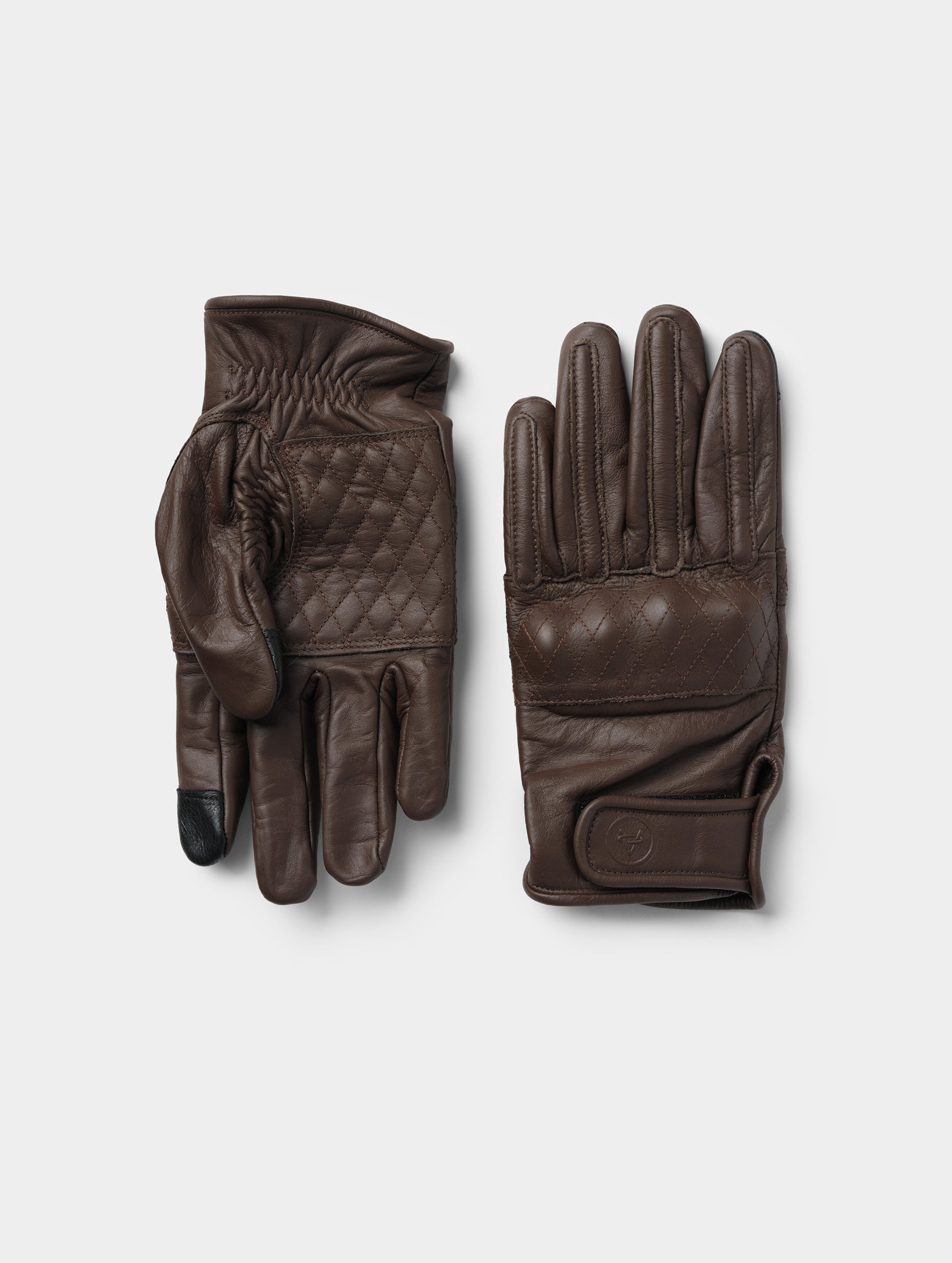 Flat lay view of the top and bottom of the Circuit Moto Glove in Espresso Brown from AETHER Apparel. 