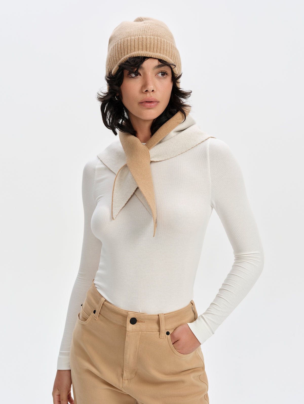 Karina Triangle Cashmere Scarf - Latte Brown