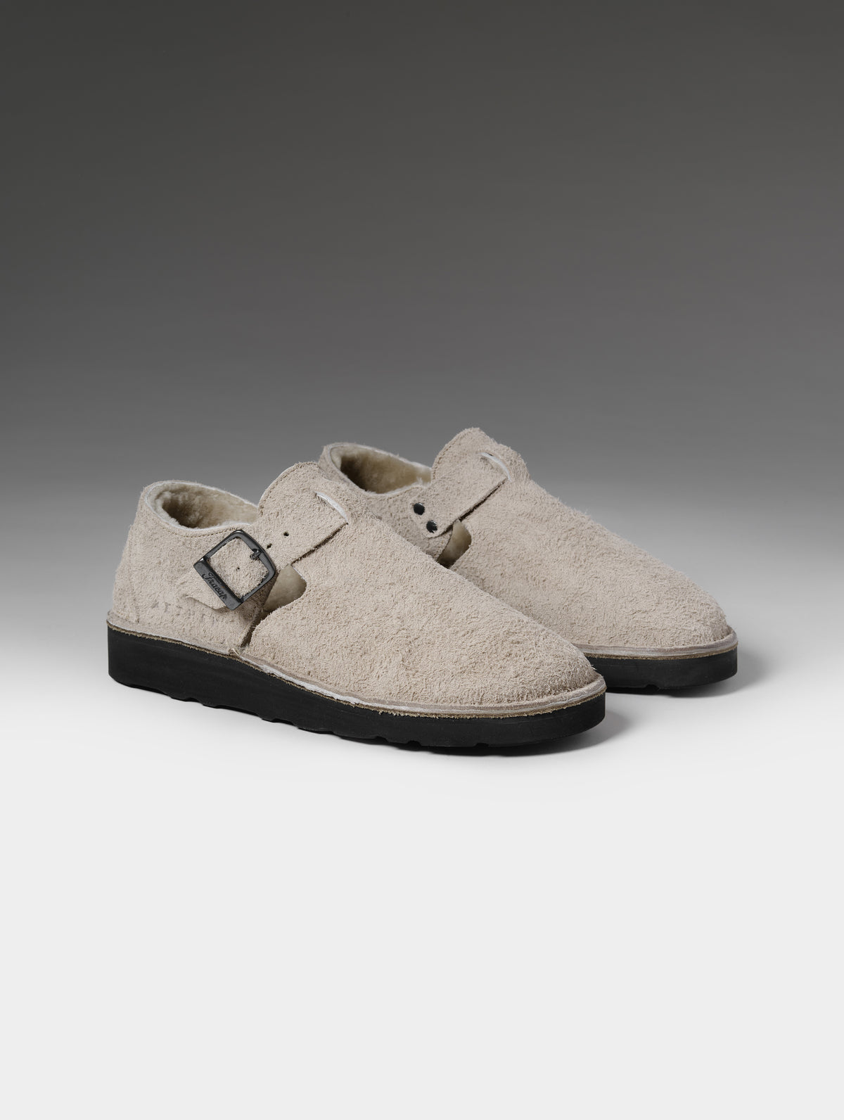 Front 3/4 studio shot of the Sam Buckle Shoe in Cement from AETHER Apparel.