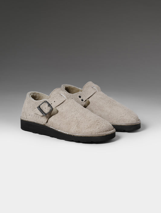 Front 3/4 studio shot of the Sam Buckle Shoe in Cement from AETHER Apparel.