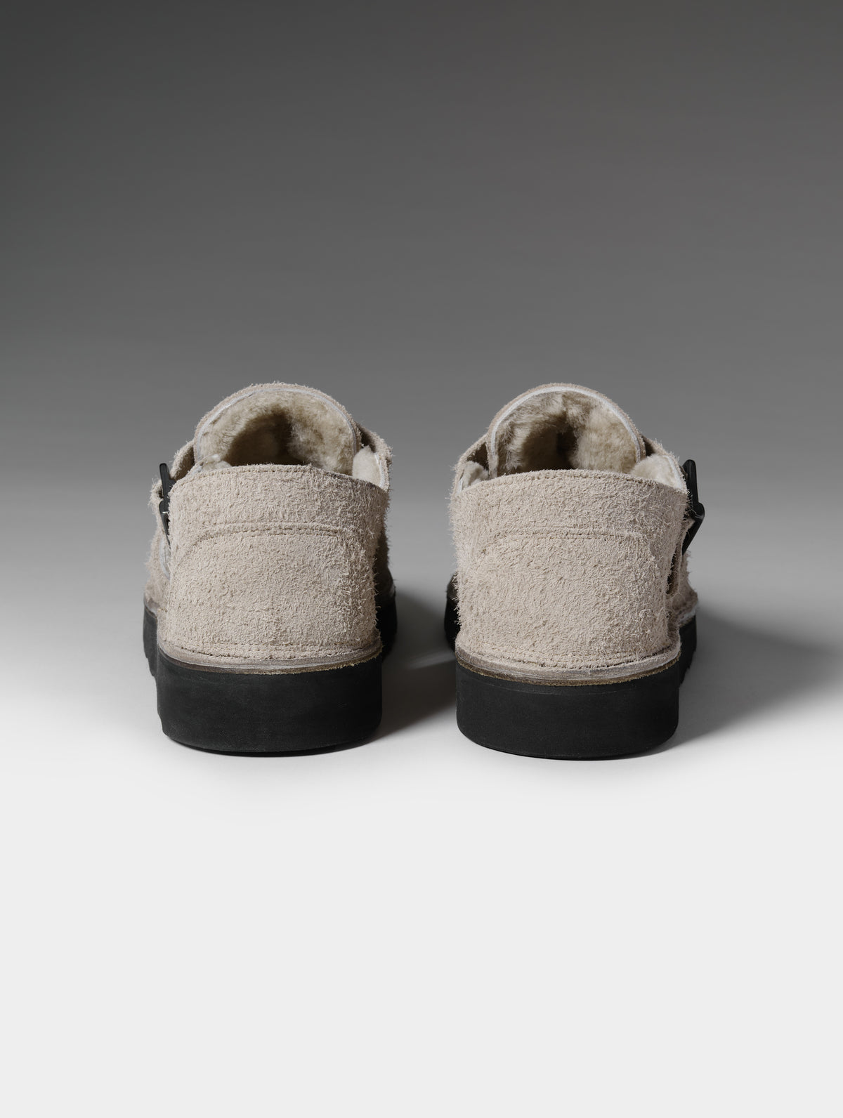 Rear studio shot of the Sam Buckle Shoe in Cement from AETHER Apparel.