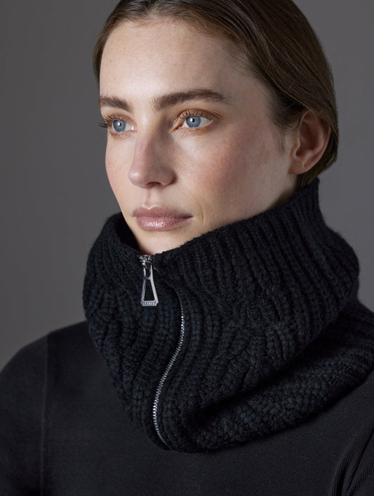 woman wearing black neck gaiter from AETHER Apparel