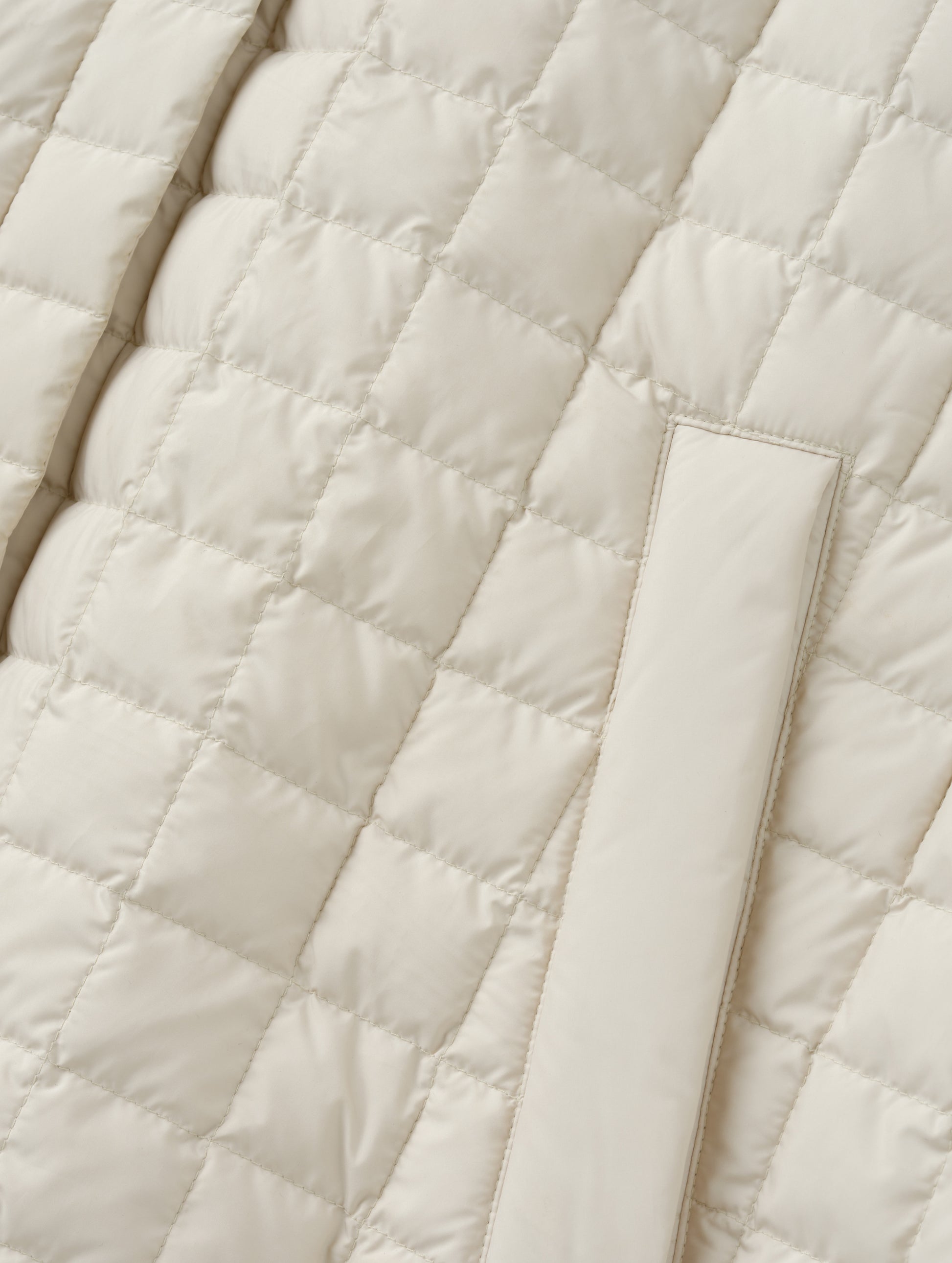 Closeup detailed view of the hand pockets on the Bardo Hooded Poncho in Bone from AETHER Apparel.