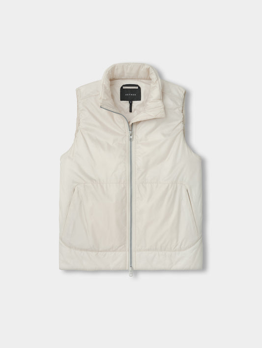 Flat lay view of the Celeste Eco Insulated Vest in Bone from AETHER Apparel.