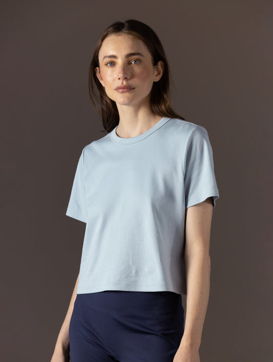 W Emery Pima Cropped Tee - Flight Blue