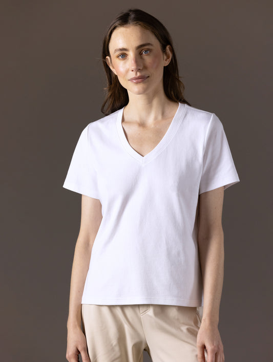 W Emery Pima V-Neck Tee - White