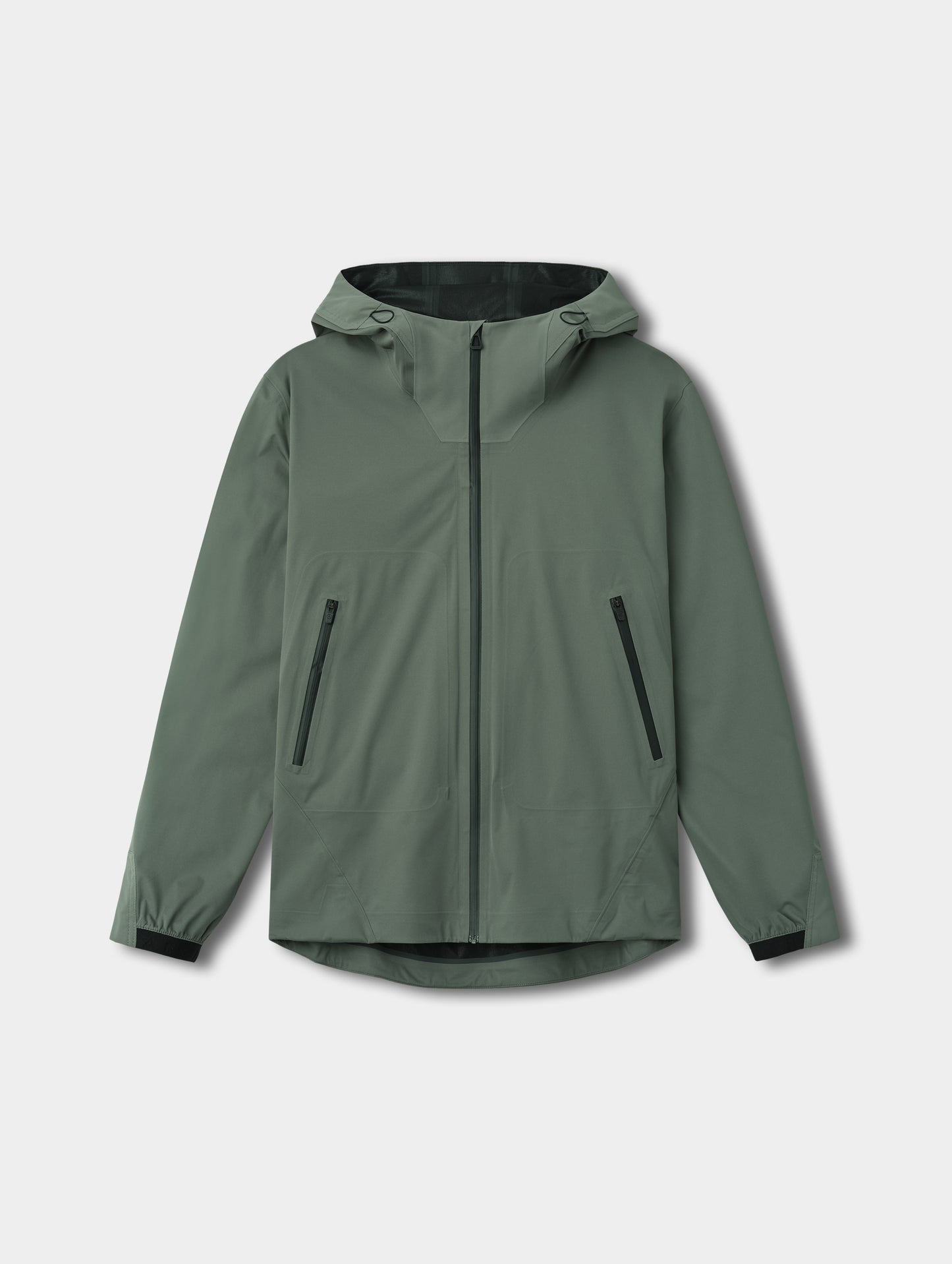 Flat lay view of the Frontier Hooded Shell Jacket in Gunmetal from AETHER Apparel.