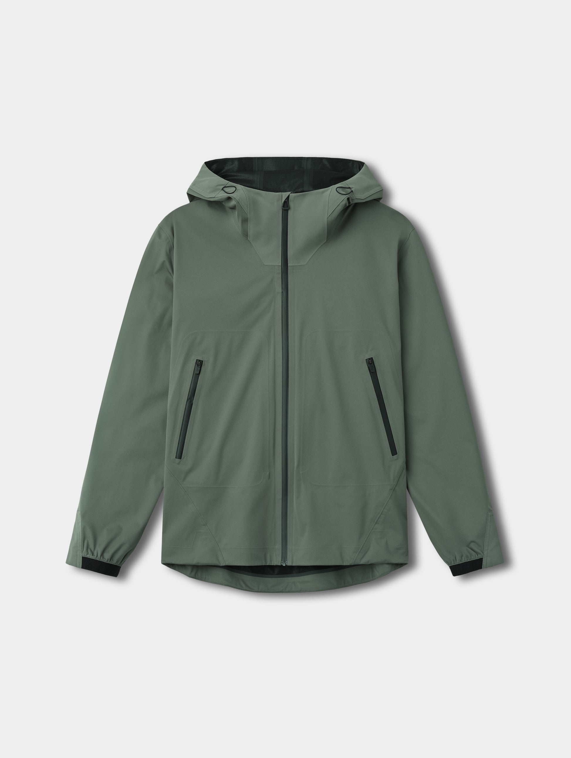Flat lay view of the Frontier Hooded Shell Jacket in Gunmetal from AETHER Apparel.