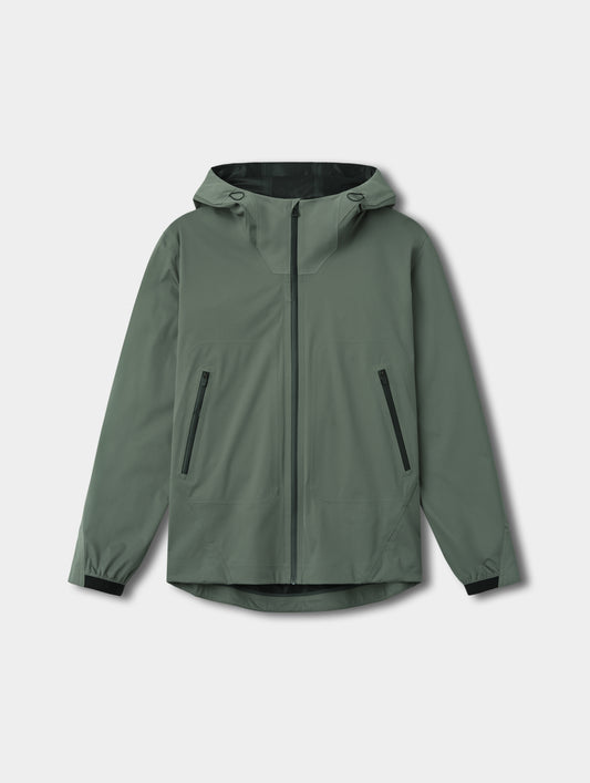 Flat lay view of the Frontier Hooded Shell Jacket in Gunmetal from AETHER Apparel.