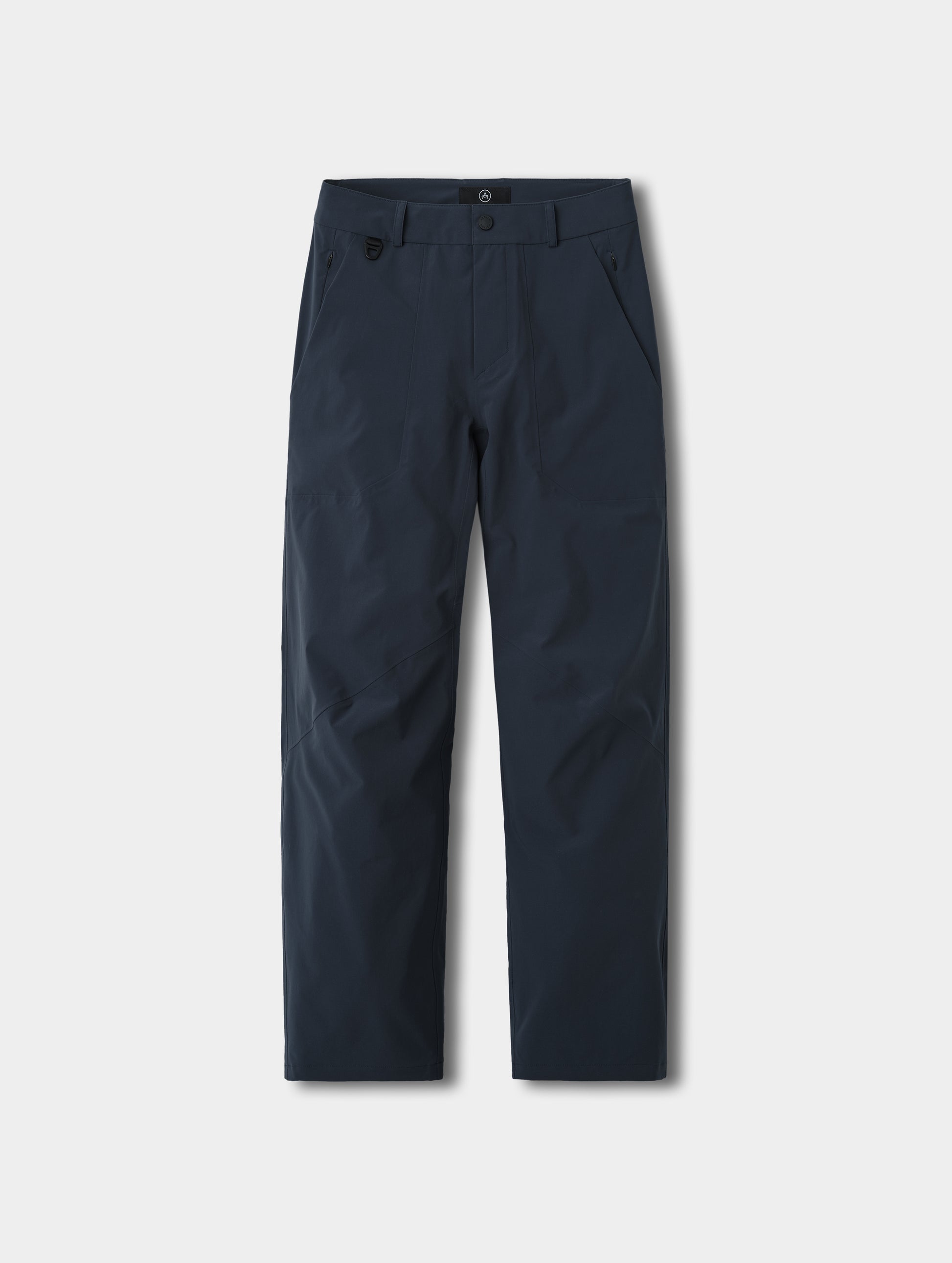 Flat lay view of the Frontier Pant in Total Eclipse dark blue from AETHER Apparel.