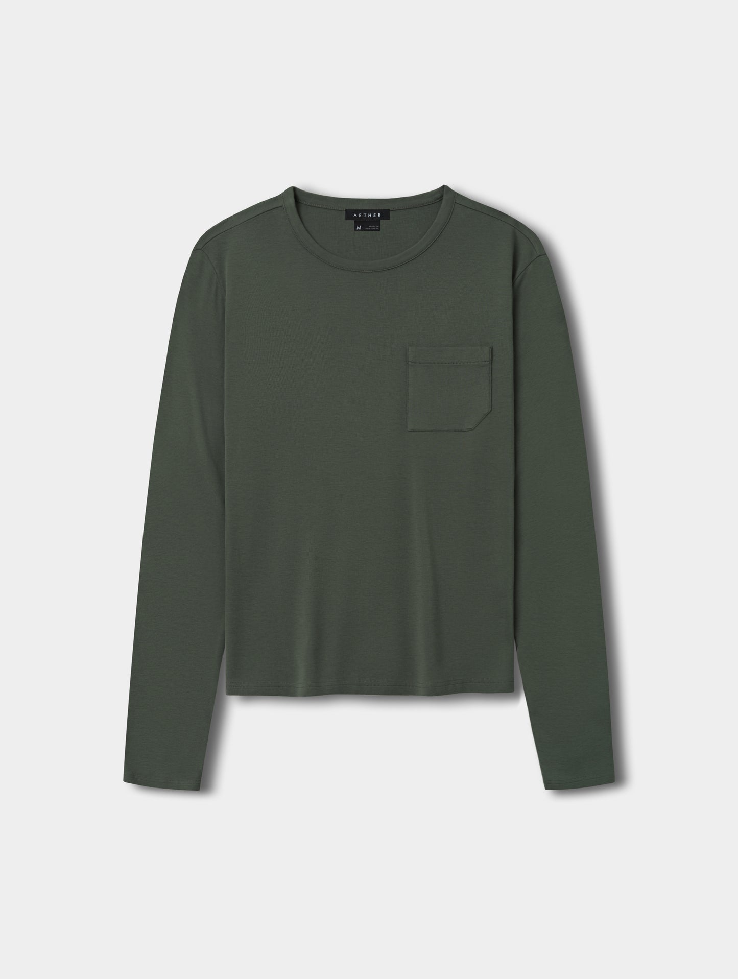 Flat lay view of Harlow Premium Long-Sleeve Tee in Saville Green  from AETHER Apparel.
