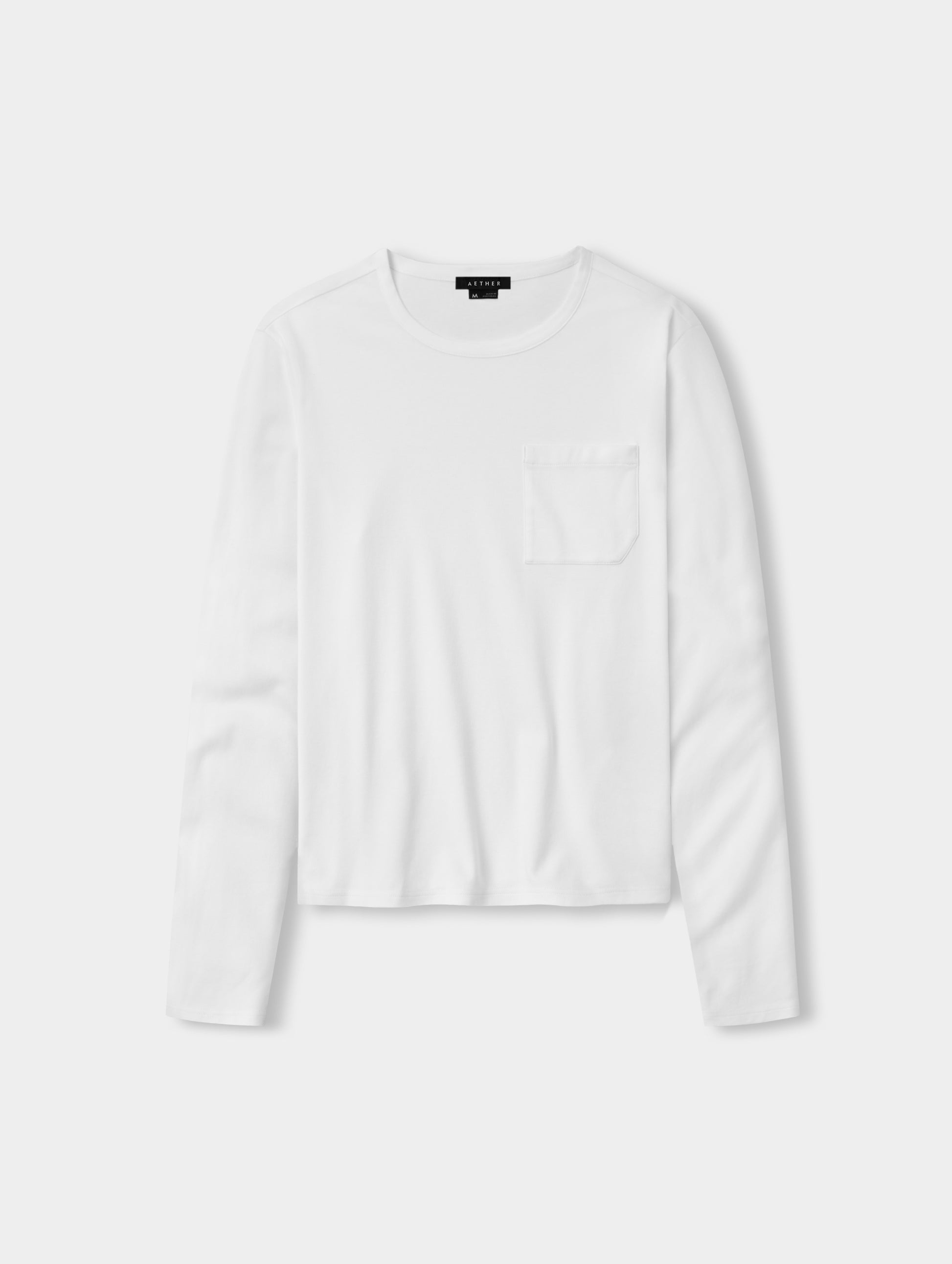 Flat lay view of Harlow Premium Long-Sleeve Tee in White from AETHER Apparel.