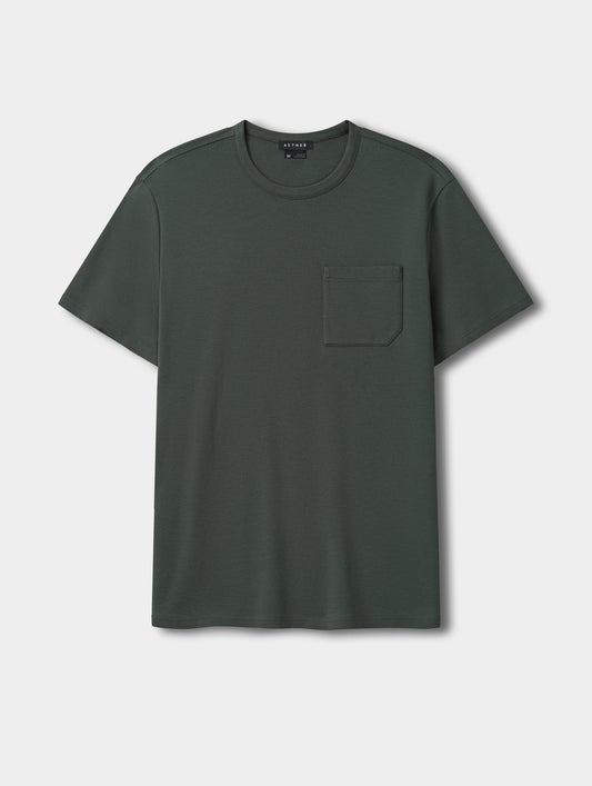 Flat lay view of Harlow Premium Tee in Saville Green from AETHER Apparel.
