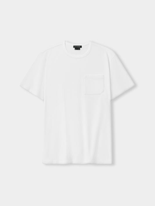 Flat lay view of Harlow Premium Tee in White from AETHER Apparel.