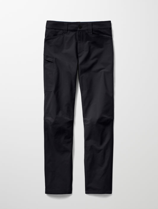 Flay lay image of men’s Adventure Pant in Onyx Black from AETHER Apparel.