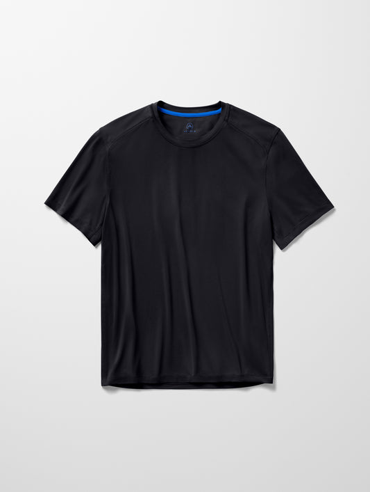 Flat lay image of Adventure Performance Short-Sleeve Tee in Onyx Black from AETHER Apparel.