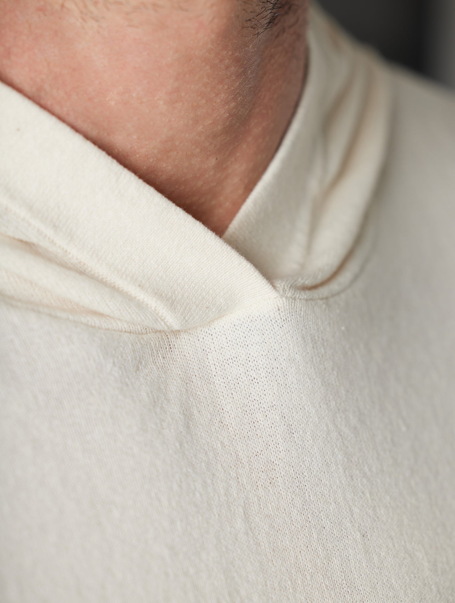 Close up of light beige sweater from AETHER Apparel