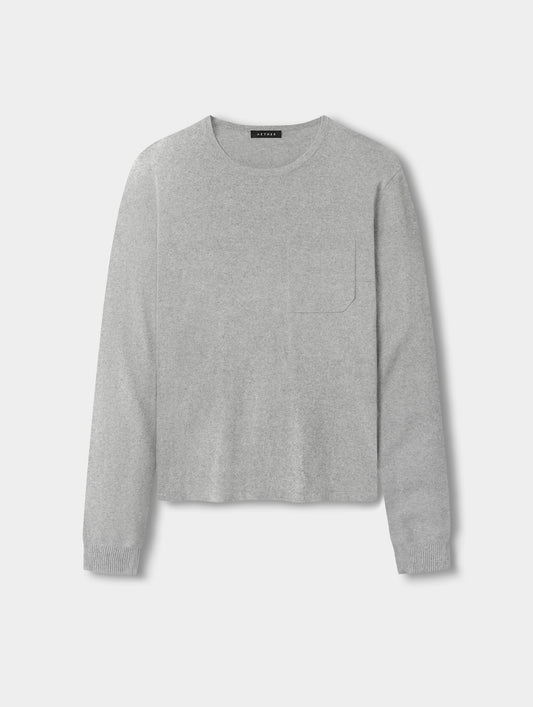 Flat lay view of the men’s Aero Crewneck Sweater 2.0 in Alumino Grey from AETHER Apparel.