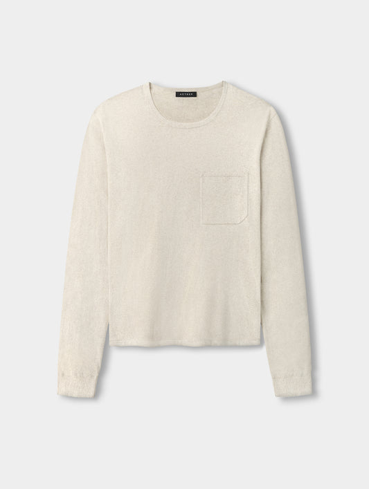 Flat lay view of the men’s Aero Crewneck Sweater 2.0 in Lino Tan from AETHER Apparel.