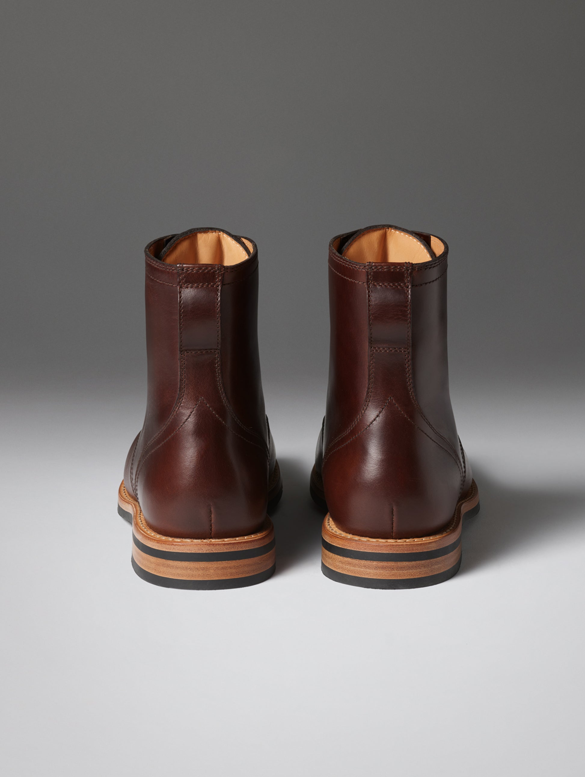 Rear view of the Avenue Boot in Rustic Brown from AETHER Apparel.