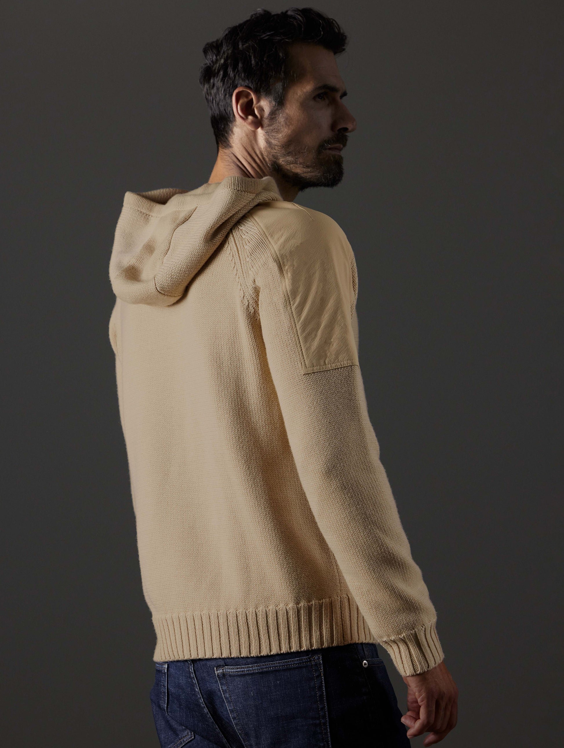 men's tan hooded sweater from AETHER Apparel