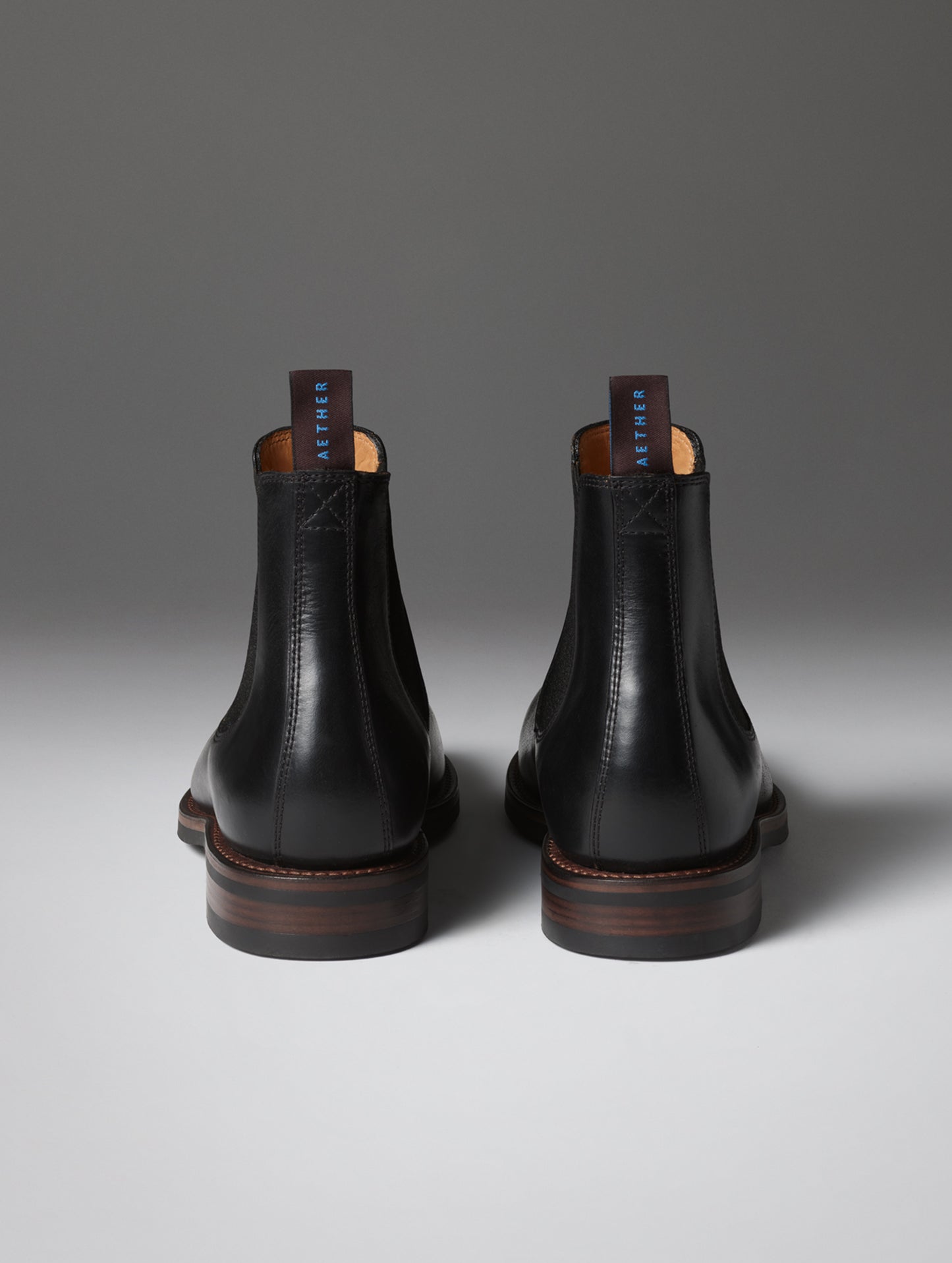Rear view of the City Chelsea Boot in Onyx Black from AETHER Apparel.