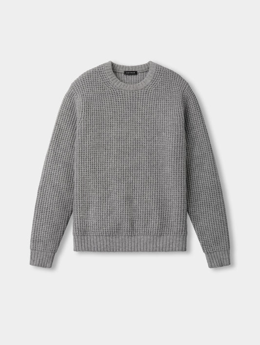 Flat lay of the Coastal Waffle Sweater in Heather Grey from AETHER Apparel.
