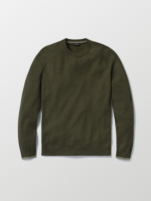 Flat lay image of Corbin Sweater in Forest Green from AETHER Apparel. 
