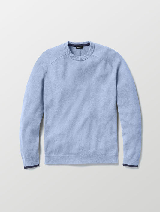 Flat lay image of Corbin Sweater in Light Blue Heather from AETHER Apparel. 