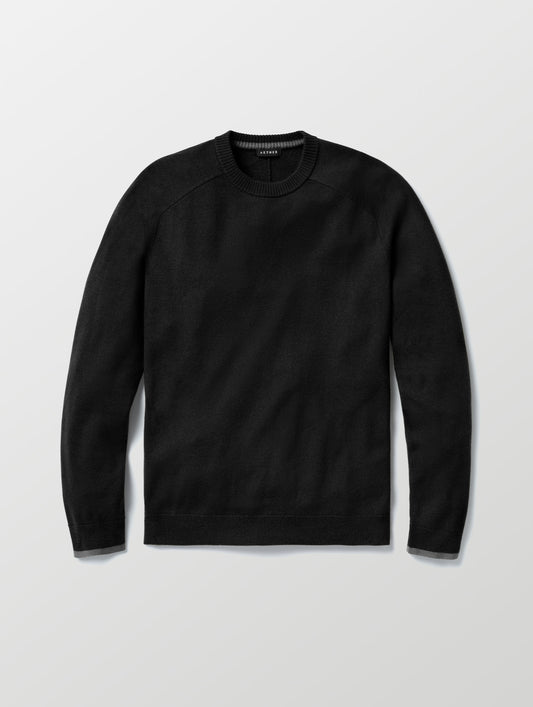 Flat lay of Corbin Sweater in Onyx Black from AETHER Apparel. 
