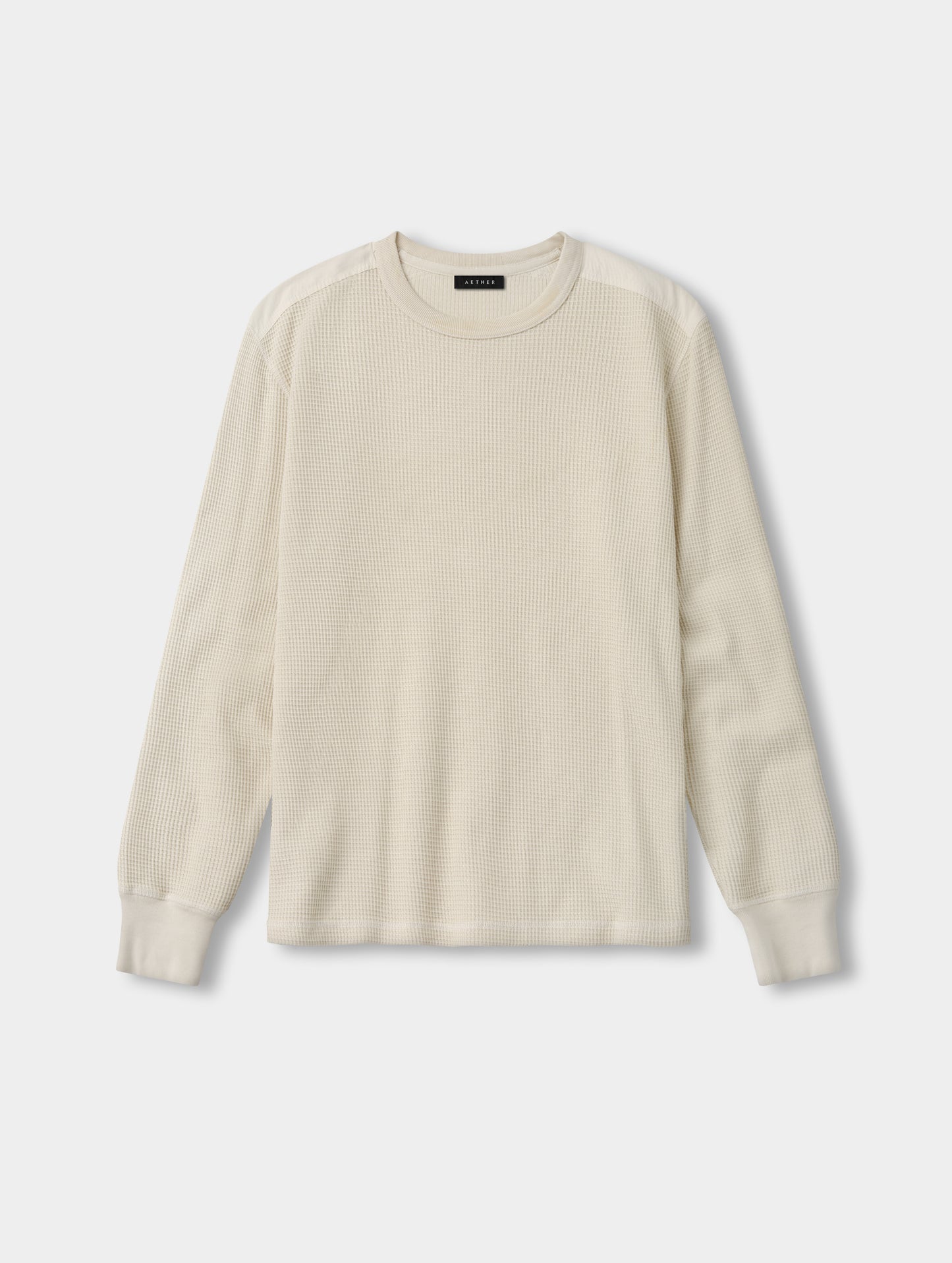 Flat lay view of the Daley Waffle Shirt in Bone from AETHER Apparel.